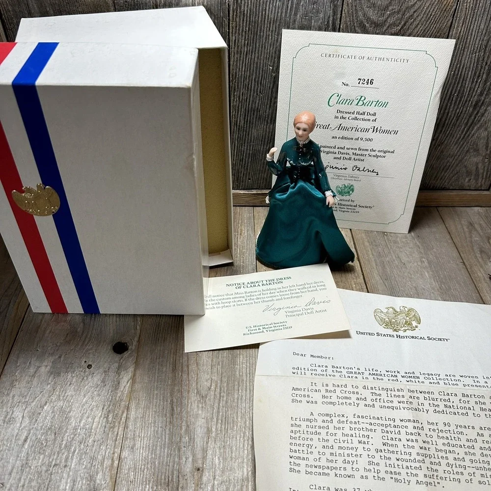 US Historical Society Clara Barton Great American Women Dressed Half Doll COA